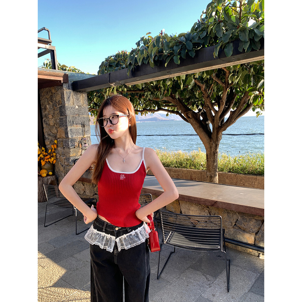 🌷Anne🌷เสื้อสายเดี่ยว ไหมพรม เข้ารูป ผ้านิ่ม ผ้าร่องปักตัวอักษร สีสดใส เสื้อแขนกุด ใส่สบาย น่ารักๆ สไตล์เกาหลี💕#Y9911