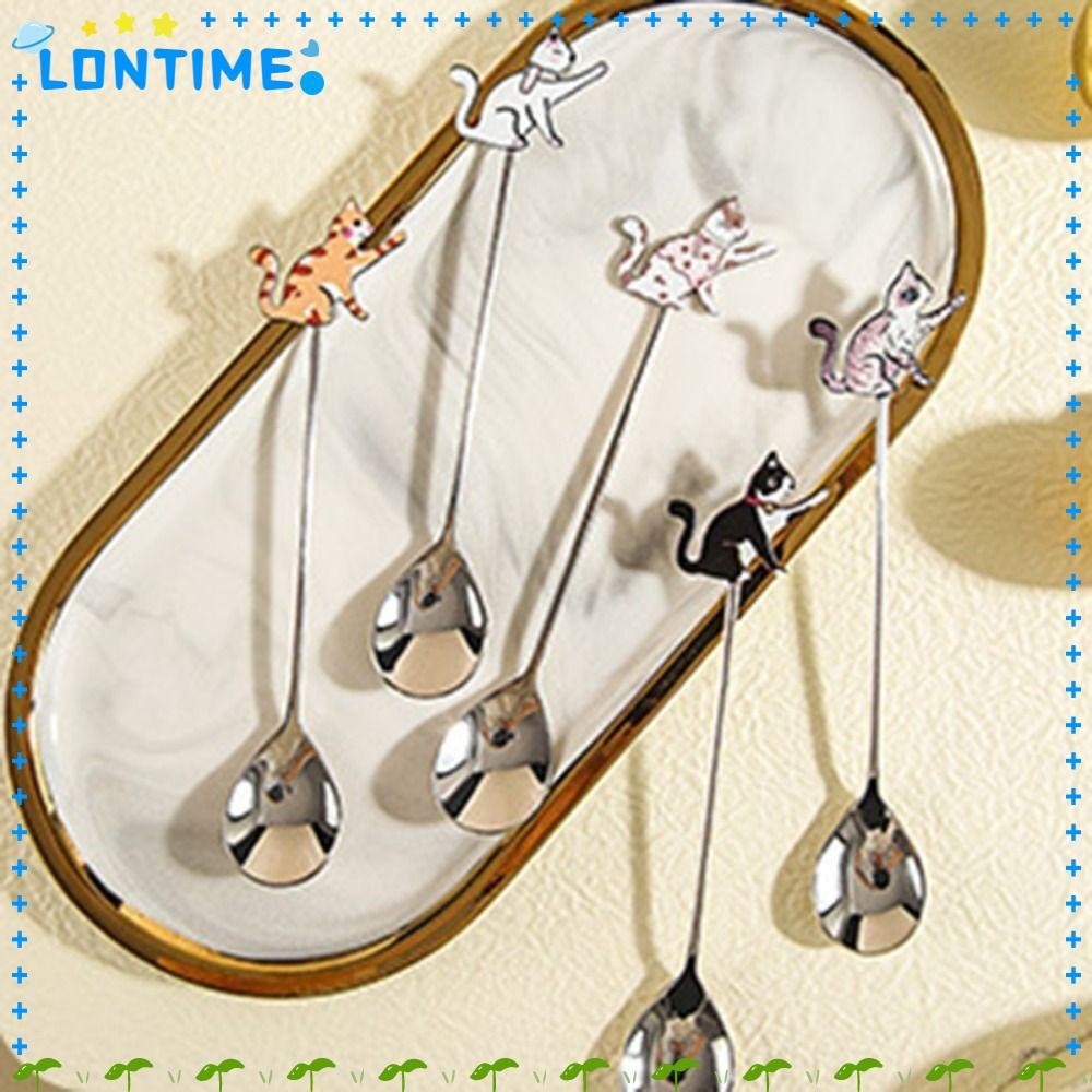 Lontime ช้อนแมวการ์ตูน,ช้อนกาแฟขัดเงาสไตล์เกาหลีของญี่ปุ่น,ช้อนชาคุณภาพสูง