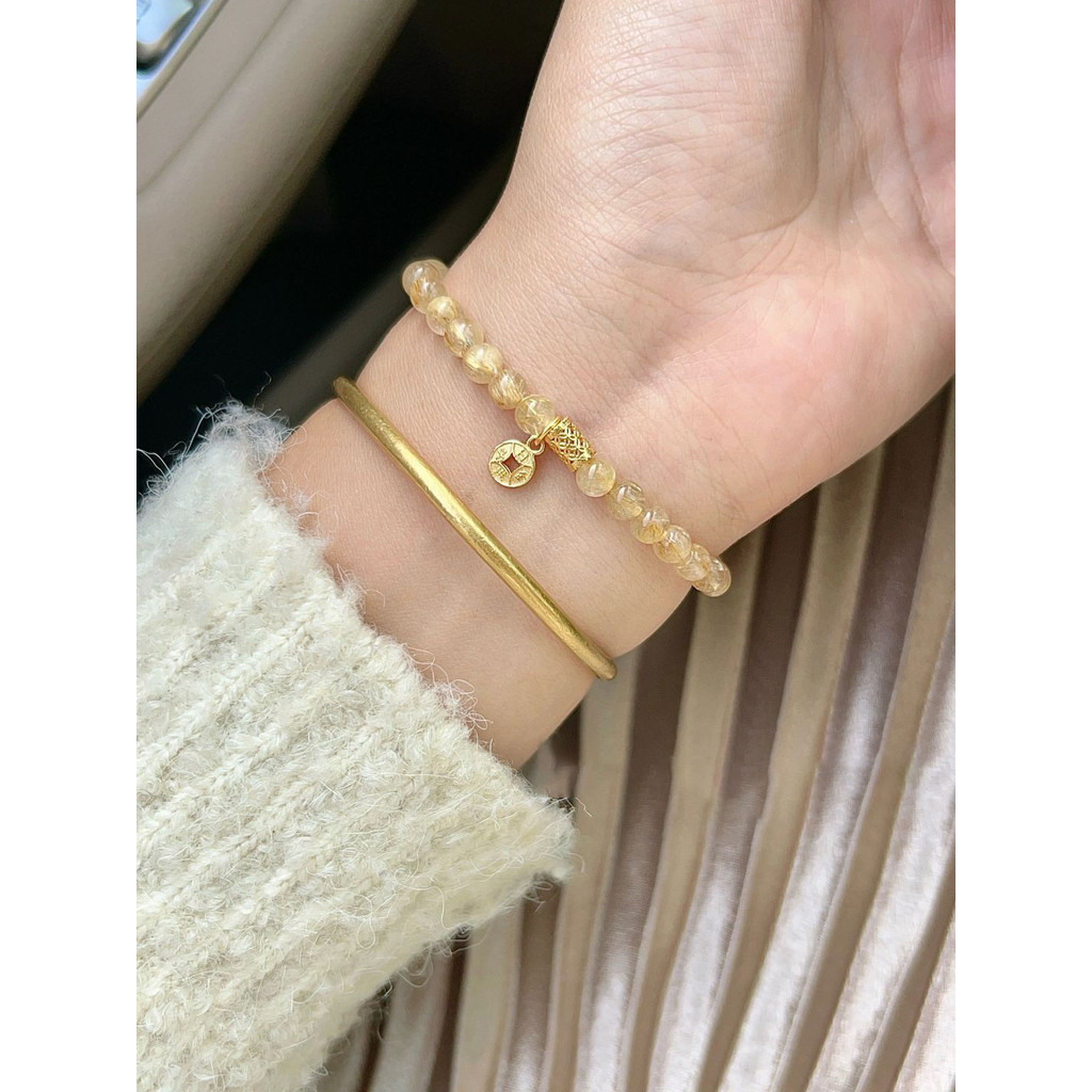 เหรียญนําโชคสไตล์จีนใหม่ซิทรินสร้อยข้อมือที่มีเทคโนโลยีใหม่ในอุดมคติ 风财 黄水 手คริสตัล 精 นกยูงสร้อยข้อม