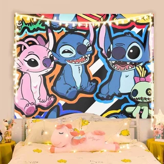 [จัดส่งจากประเทศไทย] agirl Starbaby Stitch ผ้าพื้นหลังตกแต่งห้องอะนิเมะน่ารักแขวนผ้าปรับปรุงห้องนอนผ้าติดผนังถ่ายภาพติดผนัง