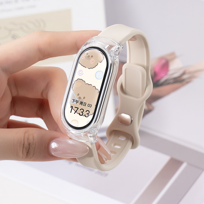 เคสพีซีใสสายยางซิลิโคน for Xiaomi Mi Smart Band 9 เทปกันชนฟิล์มป้องกันหน้าจอ for Miband 9