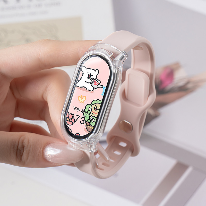 เคสพีซีใสสายยางซิลิโคน for Xiaomi Mi Smart Band 9 เทปกันชนฟิล์มป้องกันหน้าจอ for Miband 9