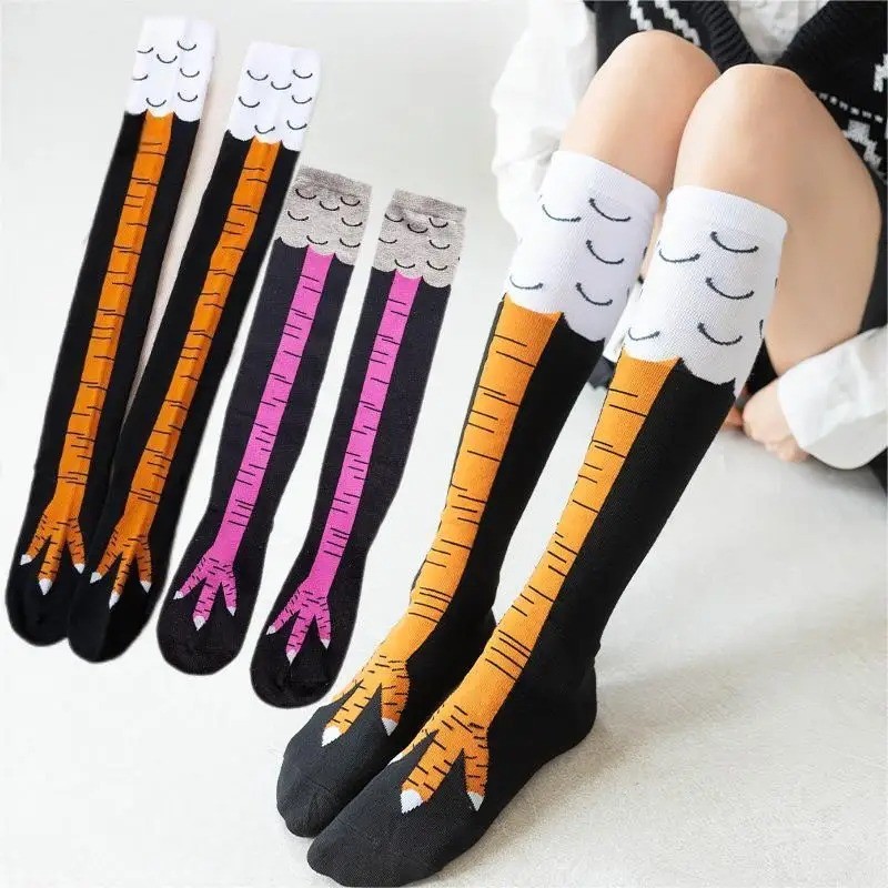 Creative Chicken Paws Feet Socks Funny Cartoon Cotton Stocking Cute Over-the-knee Socks ถุงเท้าหลากส