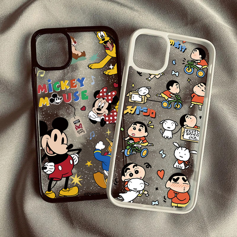 ปลอกสําหรับiphone 16 11 12 13 14 15 Pro MaxสําหรับiPhone 16e XR X XS Max 7 8 Plus SE2020 2022 สีน่ารักการ์ตูนภาพเงาซิลิโคนใสกันกระแทก