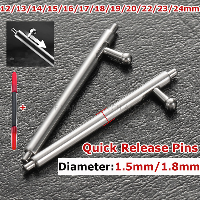สายนาฬิกา Quick Release Spring Pins เส้นผ่านศูนย์กลาง 1.5 มม.1.8 มม.304 สแตนเลสสปริงบาร์ 20/40 ชิ้นสาย Link Pins 12/13/14/15/16/17/18/19/20/21/22/23/24 มม.