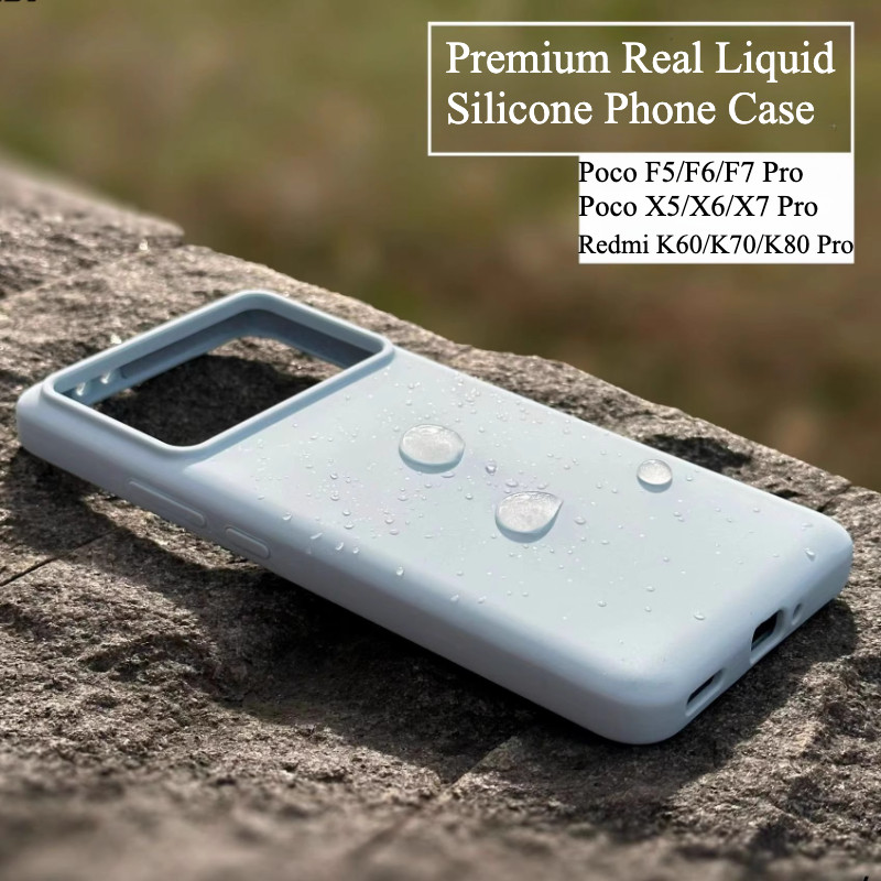 พรีเมี่ยมจริงซิลิโคนเหลวเคสโทรศัพท์เหมาะสําหรับXiaomi POCO X7 Pro X6 Pro X5 F7 F6 F5 Redmi K80 K70 K60 หมายเหตุ 14 Pro 13 ปลอกนุ่มสบายผิวรู้สึกกันกระแทกปกหลัง