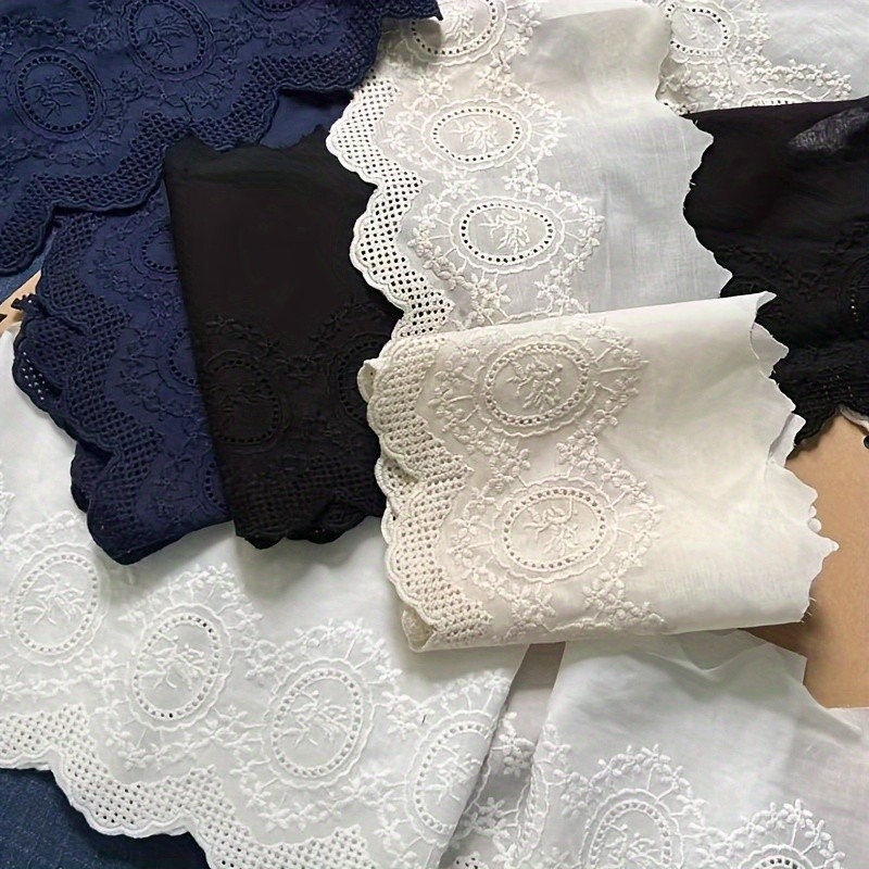 Embroidered Cotton Lace Trim Fabric, 13cm Width Hollow-Out Design for Curtain Edging, Necklines, Sleeves, Dress Hemming & Bridal Accessories, 1-Yard, DIY Craft Decor - White