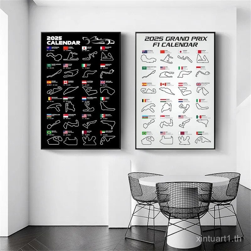 2025 F1 World Racing TRACK โปสเตอร์พิมพ์ผ้าใบ Wall Art กีฬารถ Grand Prix ตารางภาพวาดสำหรับคนรักรถห้องนอนตกแต่ง K6TQ