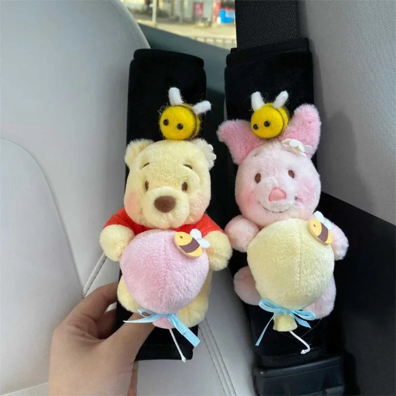 ใหม่น่ารัก Winnie The Pooh Plush Seat Belt Cover Shoulder Pad Universal Car Accessories Four Seasons Comfort Anti Slip Design