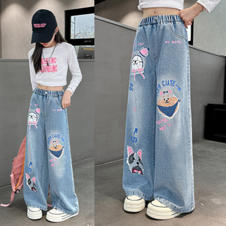 กางเกงขากว้าง กางเกงยีนส์เด็กผู้หญิง กางเกงเด็ก ลายการ์ตูน ส…