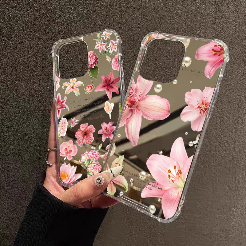 Lily ดอกไม้เคสโทรศัพท์สําหรับ iPhone 11 12 13 14 15 16 17 Pro Max 16e XS X XR 7 8 Plus Make Up ฝาครอบกระจก