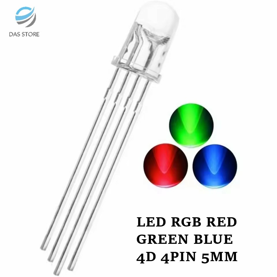 LED RGB RED GREEN BLUE 4D 4 PIN 5MM CLEAR COMMON CATHODE SUPER BRIGHT 3 สี