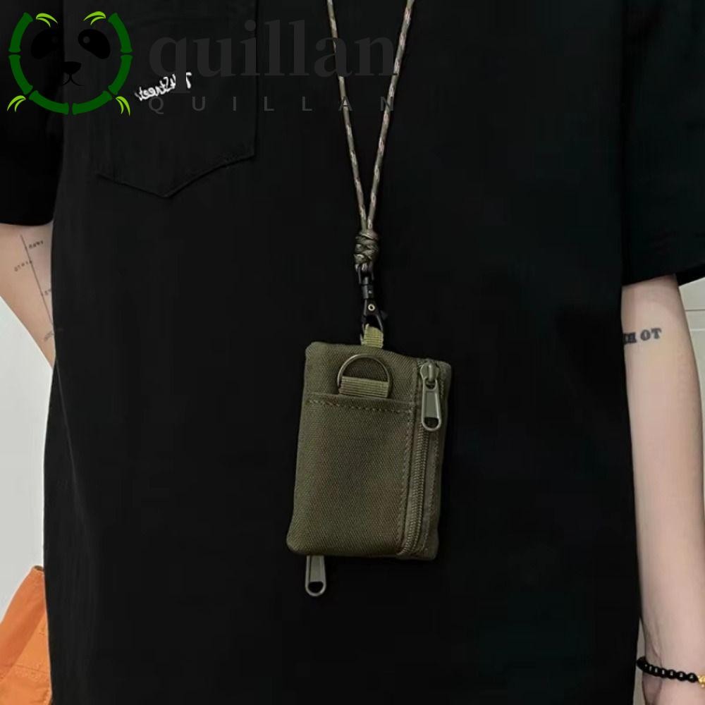 QUILLAN แขวนคอกระเป๋าใส่เหรียญ,สแควร์ซิปผ้า Oxford กระเป๋าสตางค์มินิ,ทนทานพร้อมเชือกเส้นเล็กไนลอนสบายๆผู้ถือบัตรขนาดเล็กกีฬา