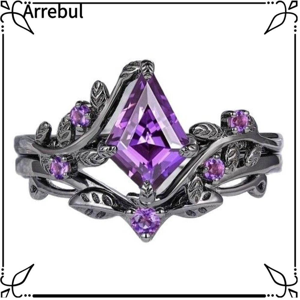 ARREBUL 2 ชิ้น/เซ็ตแหวน Cubic Zirconia, ไม่สม่ําเสมอรูปสีม่วงแหวนคู่, แฟชั่น Stackable Gothic แหวนโลหะสีดําของขวัญ