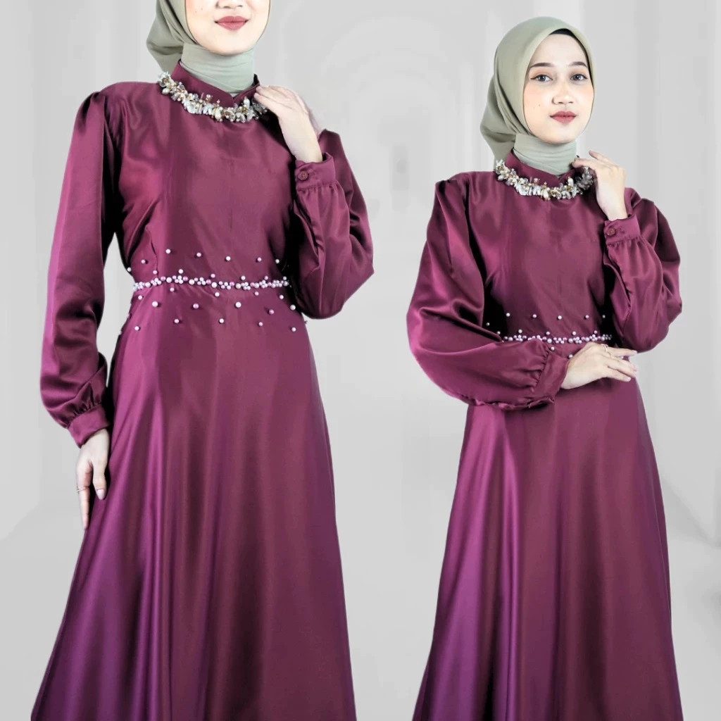 Brina Maxi ซาตินชุดผ้าไหมมุสลิมชุดเพื่อนเจ้าสาวเชิญร่วมสมัย Gamis สําหรับสาววัยรุ่น