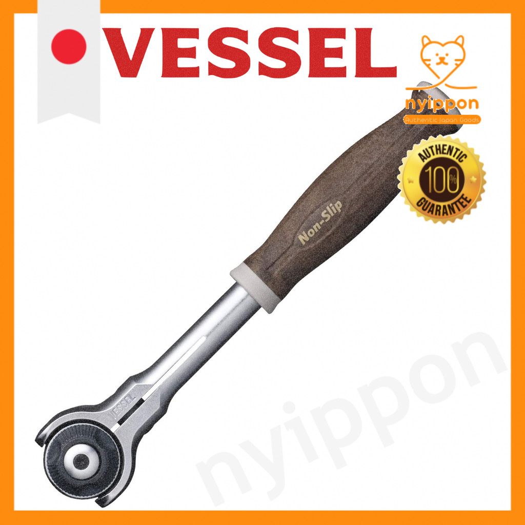 VESSEL Woody Swivel Ratchet Handle with Non-Slip Grip - 1/4" Square Drive VESSEL Woody Composite Swi
