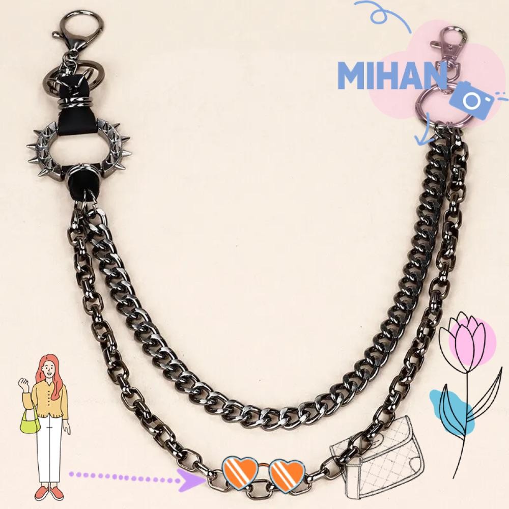 Mh Layered เอว, Harajuku กางเกงยีนส์กางเกงจี้กางเกง,ผู้หญิงผู้ชาย HipHop Y2K Gothic พวงกุญแจสําหรับ Egirl eBoy
