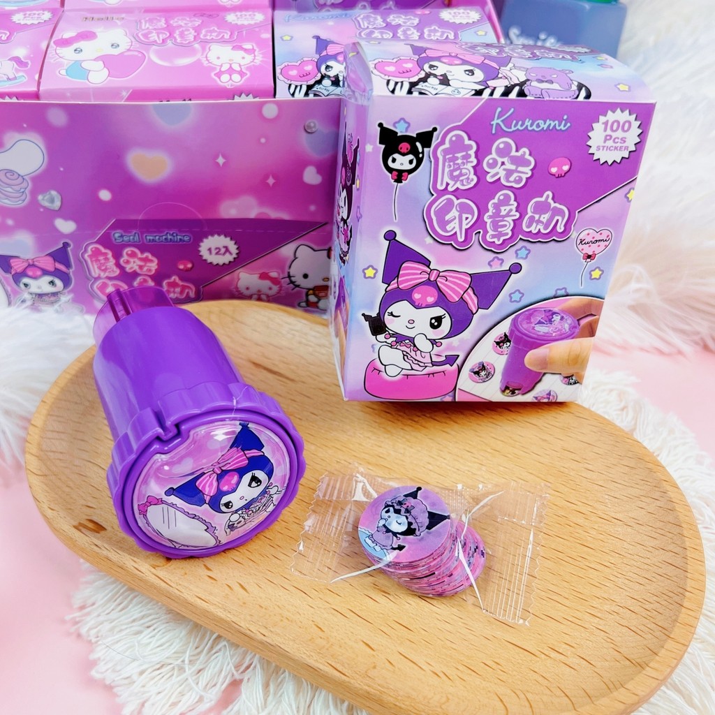 สติกเกอร์ของเล่นเด็กตราประทับ Sanrio รางวัล Magic Girl Cartoon Kuromi Merlotti Seal Machine