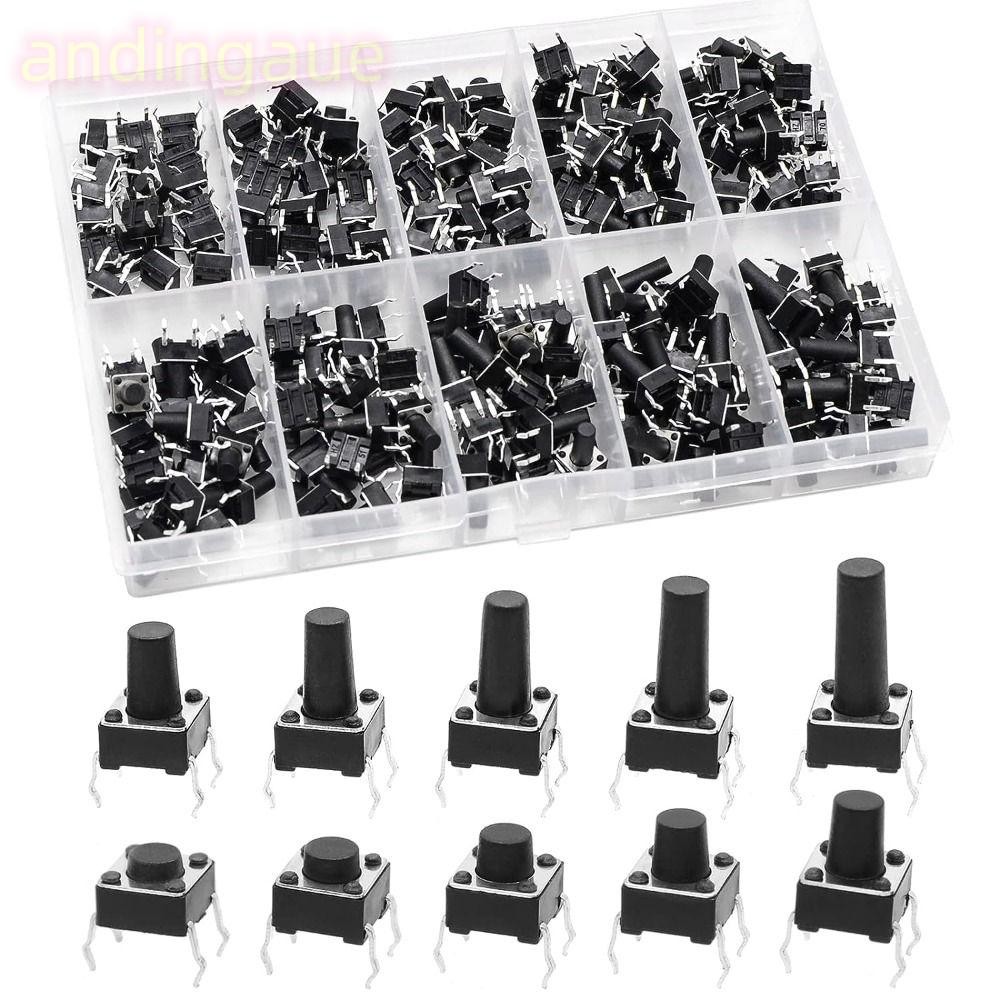Andin 200 ชิ้น Micro Momentary Switch, 6x6 มม. 4 พินสัมผัสปุ่มกด, สวิตช์ปุ่มกดขนาดเล็กที่ใช้งานได้จริงแผงวงจรอิเล็กทรอนิกส์