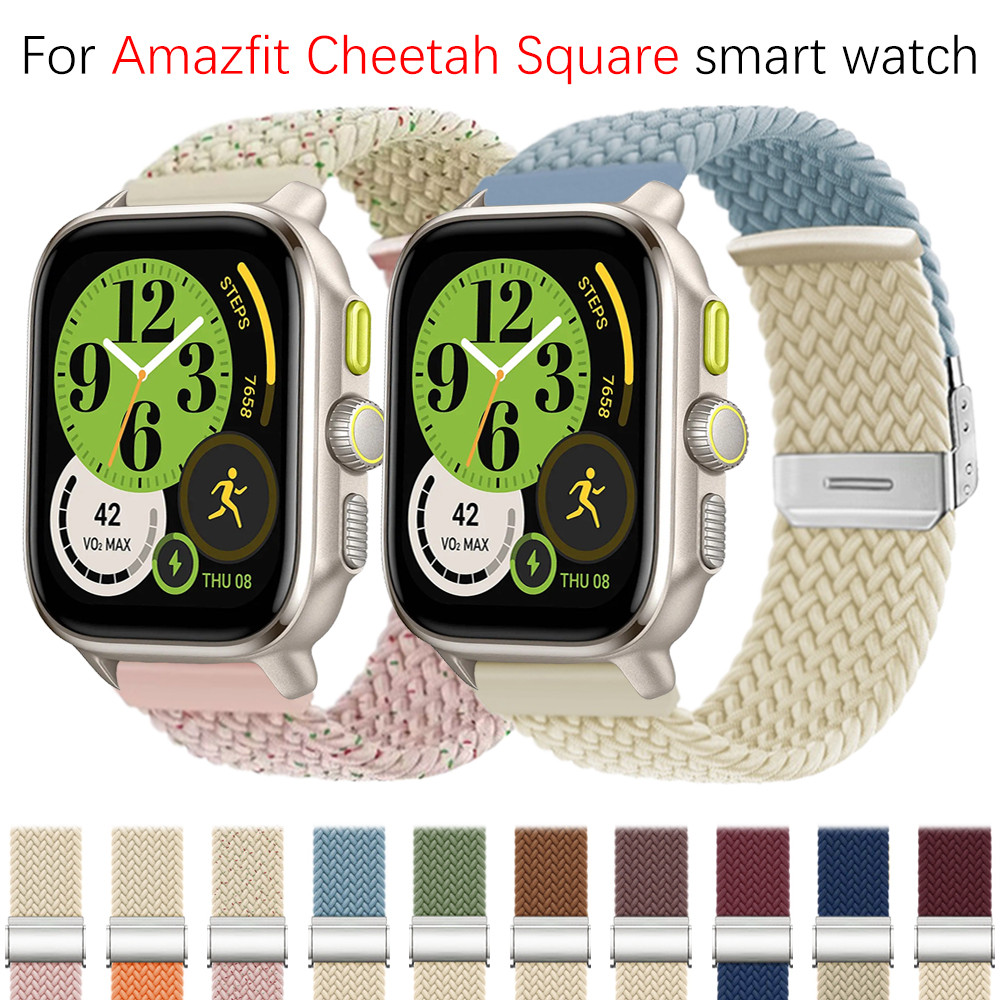 สายทอไนลอนแบบปรับได้ยืดหยุ่น สําหรับ Amazfit Cheetah Square smart watch Buckle ทออุปกรณ์เสริมสายรัดข้อมือ