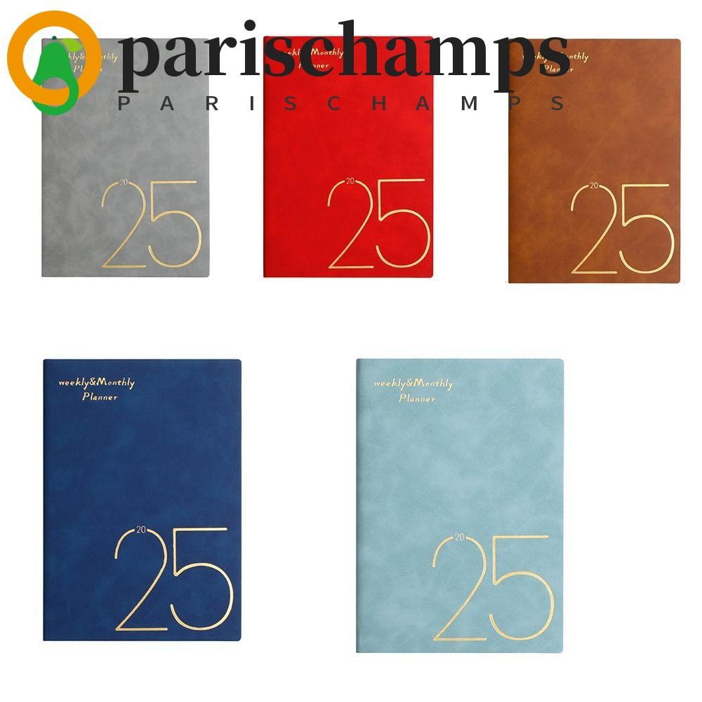 Parischamps A5 2025 สมุดแพลนเนอร์, 365 วันรายวันเตือนวางแผน 2025 หนังสือวาระภาษาอังกฤษ, ประสิทธิภาพที่เรียบง่ายที่มีสีสัน To Do List Schedule Planner Notepad เครื่องใช้สํานักงาน