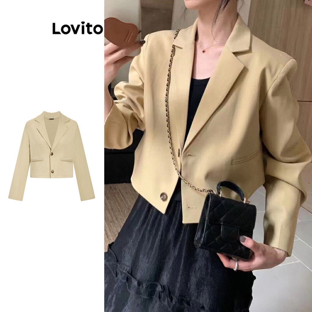 Lovito เสื้อเบลเซอร์กระดุมเรียบหรูหราสำหรับผู้หญิง L109MD305
