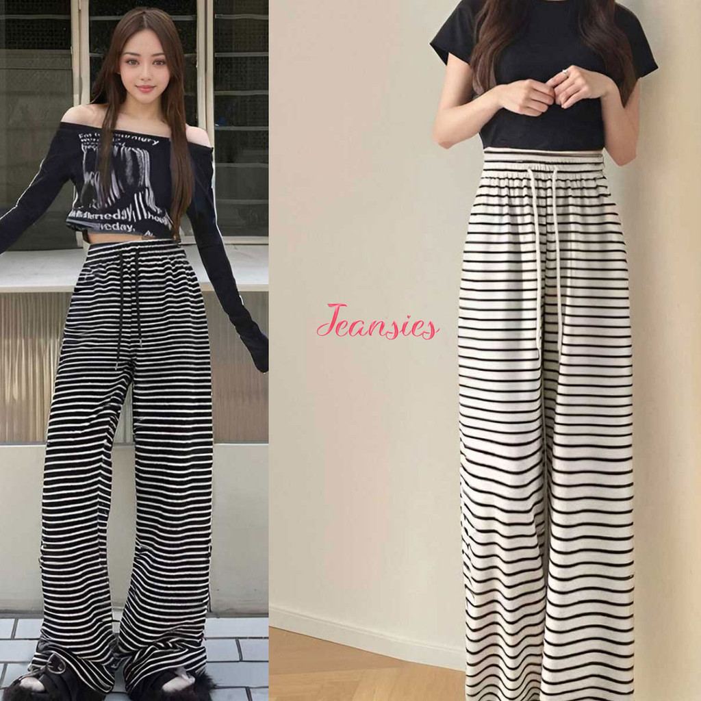 กางเกงขาม้า ลายทาง ขาวดำ สำหรับฤดูร้อน