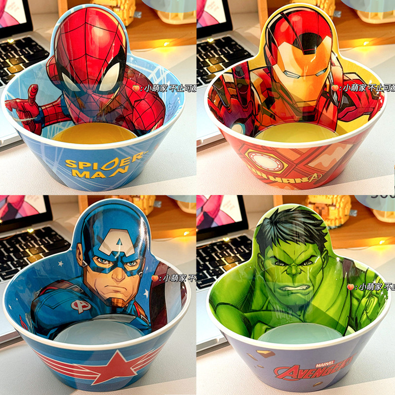 Disney Marvel Captain America Spiderman Deep Bowl ชามรูปทรงการ์ตูนกันกระแทก Anti-scalding Thor Hulk