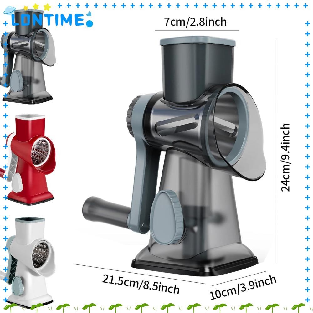 Lontime เครื่องขูดชีสโรตารี, เครื่องปั่น 3 ใน 1 เครื่องหั่นผักแบบใช้มือ, แกดเจ็ตในครัวในครัวเรือนเครื่องตัดอาหารอเนกประสงค์ไสน้ําแข็งซานเดอร์ครัว