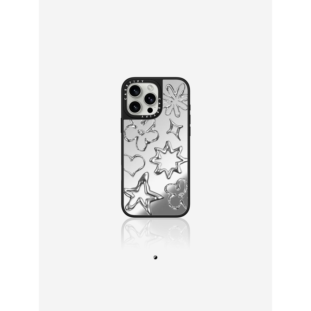 Casetif Liquid โลหะ Doodle Star Sliver กระจกสําหรับ IPhone 11 12 13 14 15 16 Pro Max 12 13 Mini 15 16 Plus X XS Max XR คุณภาพสูง Hard Case แฟชั่น Cool กันกระแทก