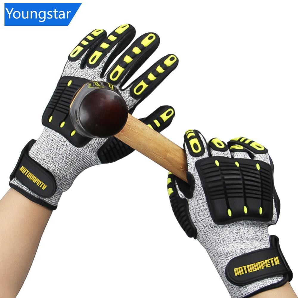 Ys 1 คู่ TPR ถุงมือ Anti-vibration Anti-smashing Anti-cutting Anti-collision ถุงมือกลางแจ้งขี่จักรยานความปลอดภัยถุงมือทํางาน I5O4