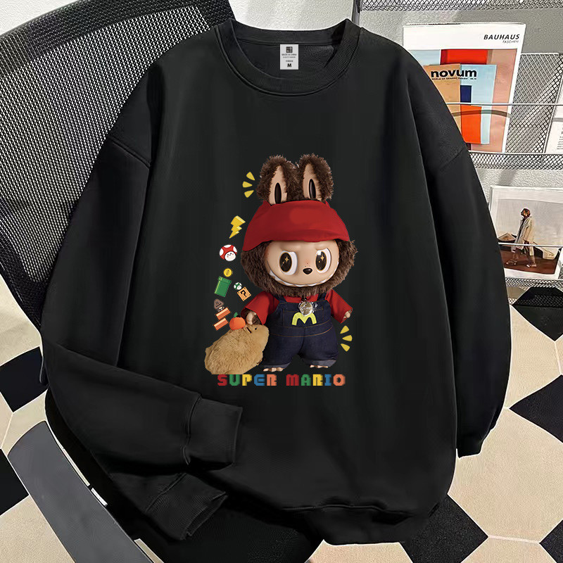 2025 ใหม่ขนาดใหญ่เสื้อกันหนาว LABUBU ผู้หญิง / ผู้ชาย Plus เสื้อผ้าเกาหลีรุ่นรอบคอคู่กีฬาเสื้อกันหนาวขนาดแขนยาว Hoodie หลวม