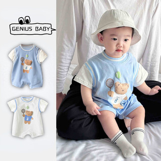 ฤดูร้อนใหม่เสื้อผ้าเด็กชายและหญิงบอดี้สูทแขนสั้น 0-24 เดือนทารก ระดับ ก ผ้าฝ้ายการ์ตูนหมีสไตล์กีฬา ชุดรอมเปอร์ สไตล์เกาหลี
