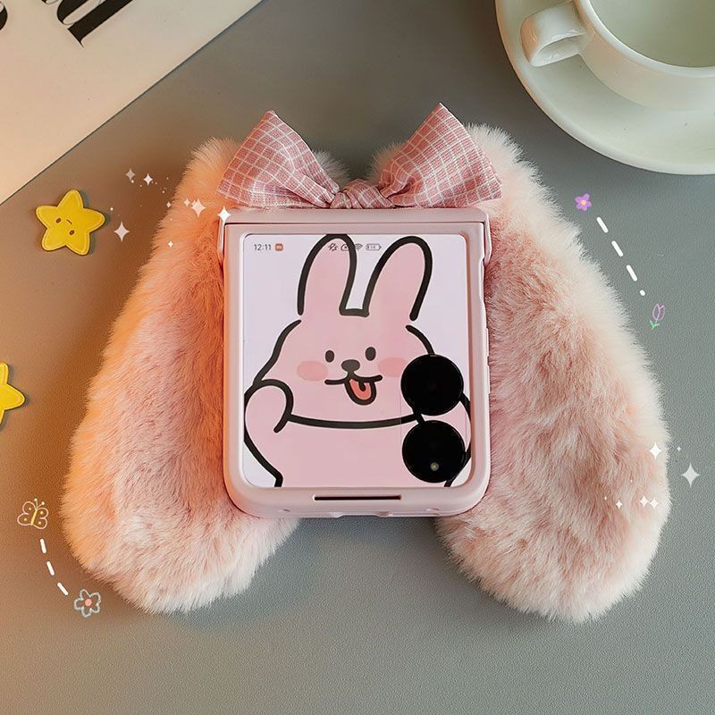 น่ารักฤดูใบไม้ร่วงและฤดูหนาวกระต่ายหูสําหรับ Xiaomi Mixflip Magic V Flip Galxy Z Flip 6 Flip5 Flip4 Flip3 OPPO ค้นหา N3 Flip Cover