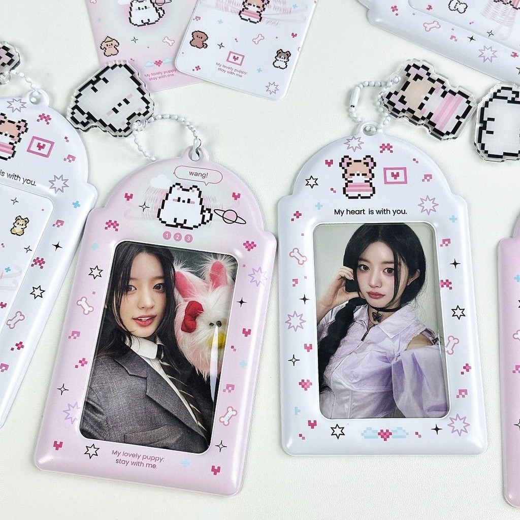 Insน่ารักพิกเซลลูกสุนัข3นิ้วผู้ถือบัตรPhotocardออแกไนเซอร์รถบัสบัตร IDแขนกรณีถุงเก็บแสดงจี้