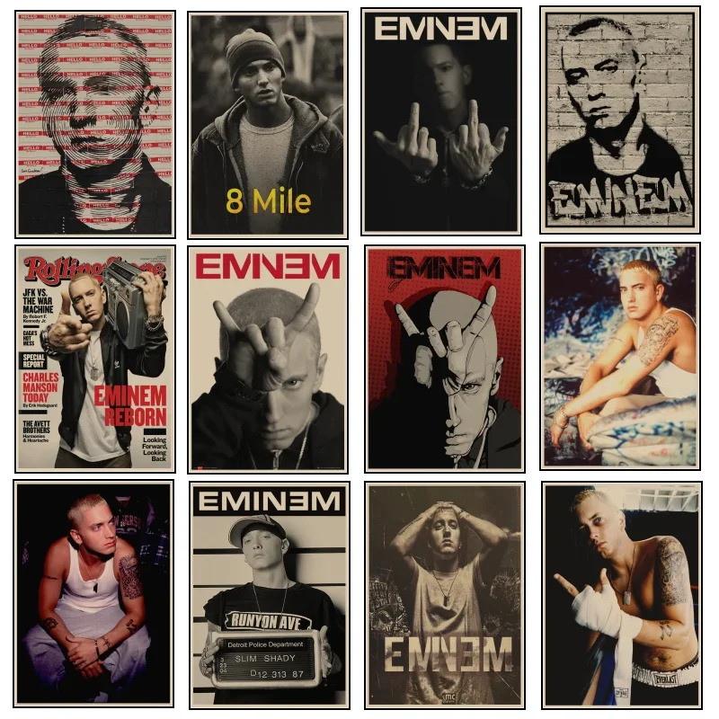 Eminem โปสเตอร์,8 Mile โปสเตอร์,Hip Hop Rapper นักร้อง Eminem โปสเตอร์กระดาษคราฟท์ตกแต่งสติ๊กเกอร์ติ