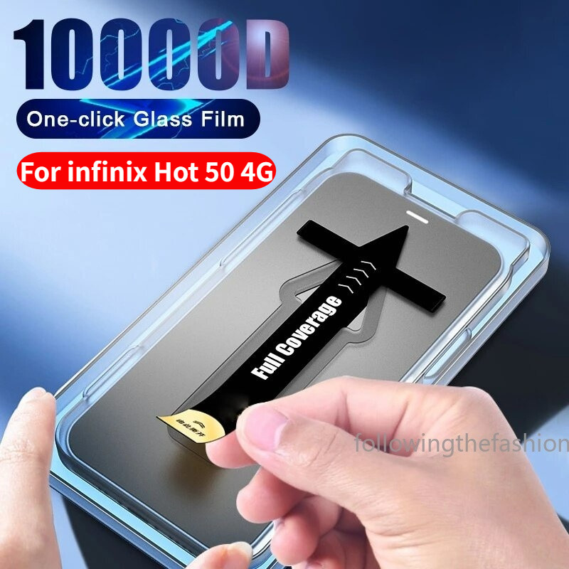 พร้อมสต็อกฟิล์มเสริมอัตโนมัติ Applicator HDกระจกนิรภัยสําหรับInfinix Hot 50 5G Hot50Pro 50Pro + คลุมทั้งหมดป้องกันหน้าจอเพียงคลิกเดียวติดตั้งป้องกันฝุ่นฟรี