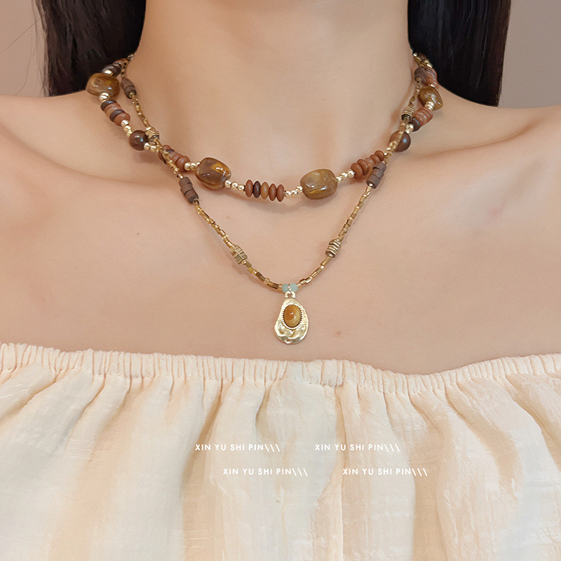 Juhsi Murad Tiger Eye สร้อยคอหิน Vintage Beaded Collarbone Chain หญิงแฟชั่น Accessorie ของขวัญ