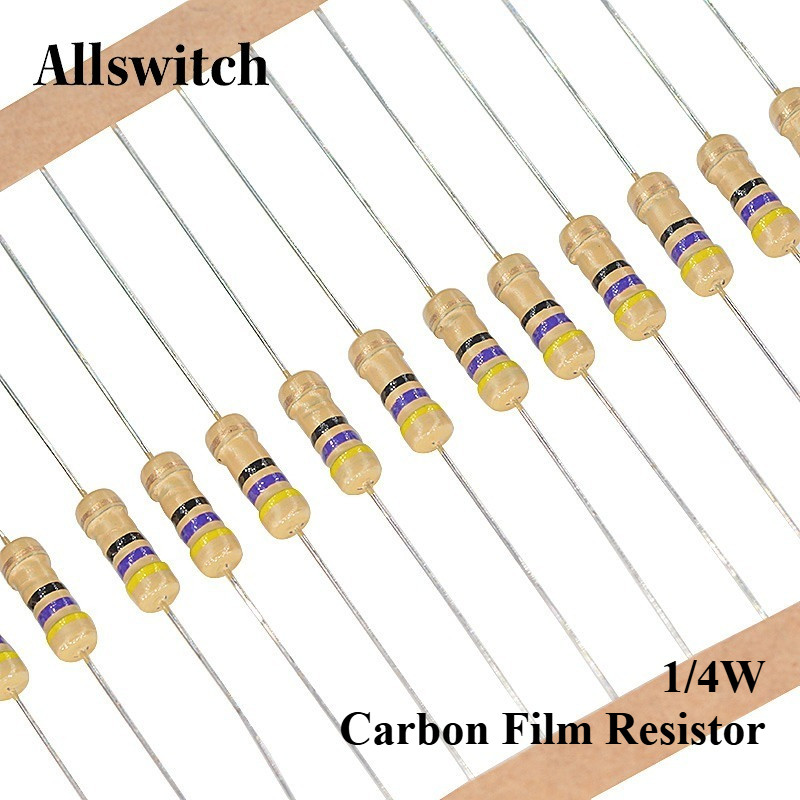 200/100 ชิ้น 1/4 วัตต์ตัวต้านทานฟิล์มคาร์บอน 0.25 วัตต์ 5% 1R-1M 1R 10R 22R 47R 51R 100R 1K 2K 4.7K 