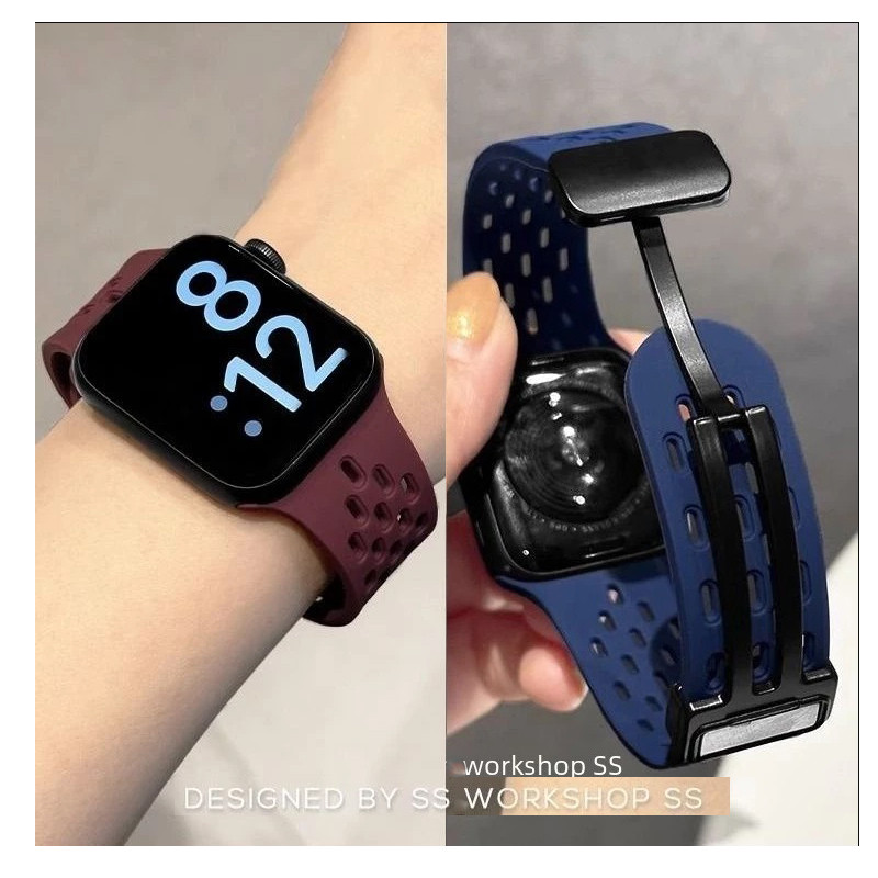 เหมาะสําหรับ Apple Watch iWatch Series 11 10 46mm 9 8 7 SE สายนาฬิกาซิลิโคนพับแม่เหล็ก Ultra 49mm.45mm.44mm.40mm.41mm.42mm.38mm.