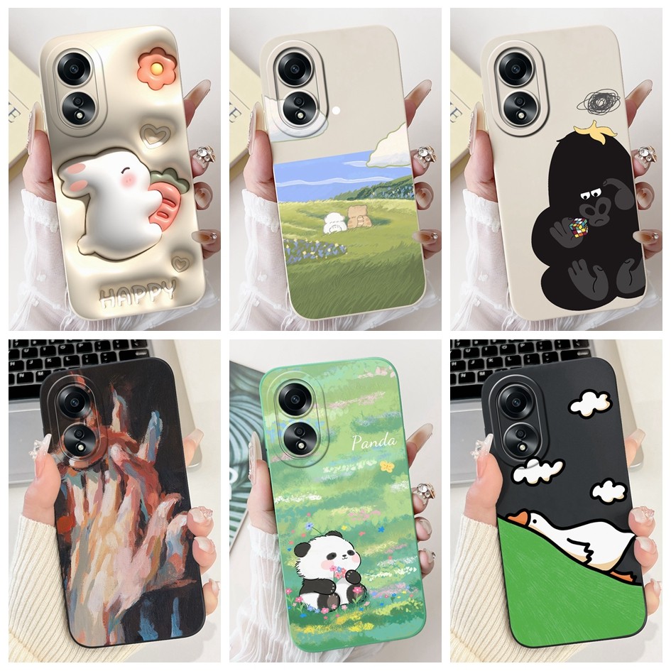 สําหรับ OPPO A58 4G ปลอก CPH2577 กระต่ายน่ารัก Panda เป็ดซิลิโคนนุ่มกันกระแทกฝาครอบโทรศัพท์สําหรับ OPPO A58 58 OPPOA58 กรณี