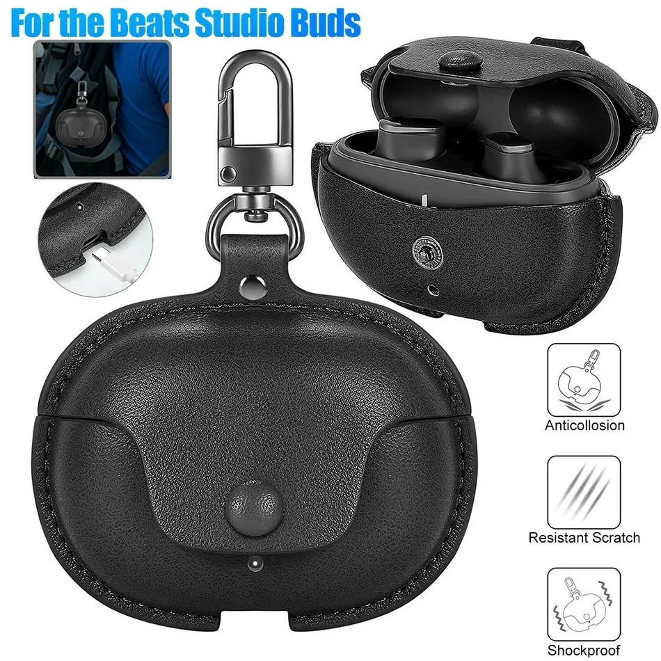 เคสหนัง PU ป้องกันสําหรับ Beats Studio Buds / Buds + Plus ฝาครอบกันกระแทกหูฟังอุปกรณ์เสริมพร้อมพวงกุญแจ Coque Fundas