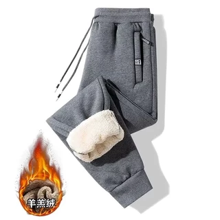 MANSTR M-5XL ฤดูหนาวซับขนสัตว์หนากางเกงกลางแจ้ง หลวมสบายๆความร้อน Sweatpants กางเกงสีดําสีเทา กางเกงสแลค