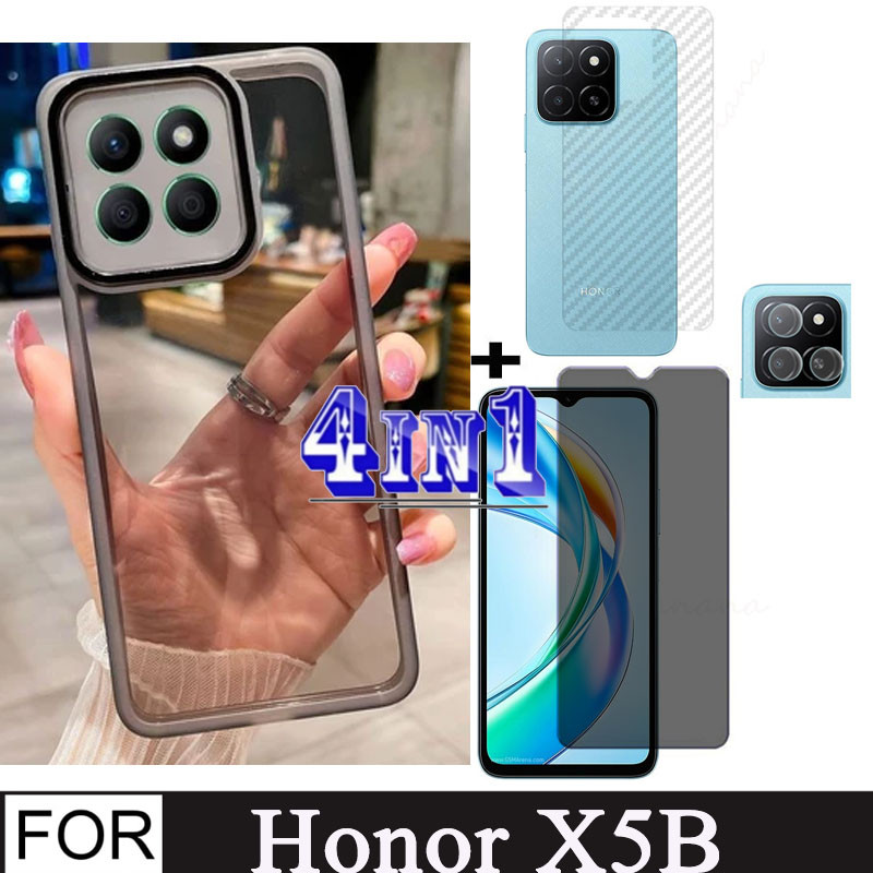 4In1 Honor X5b พร้อมเลนส์ป้องกันซิลิโคนกันลื่นเคสโทรศัพท์สําหรับ Honor X6b X7b X8b ความเป็นส่วนตัวฟิ