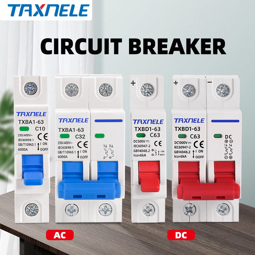 Ac DC MCB SOLAR 1P 2P Mini Circuit breaker Air Switch 32A 63A Overload Short Circuit Protect