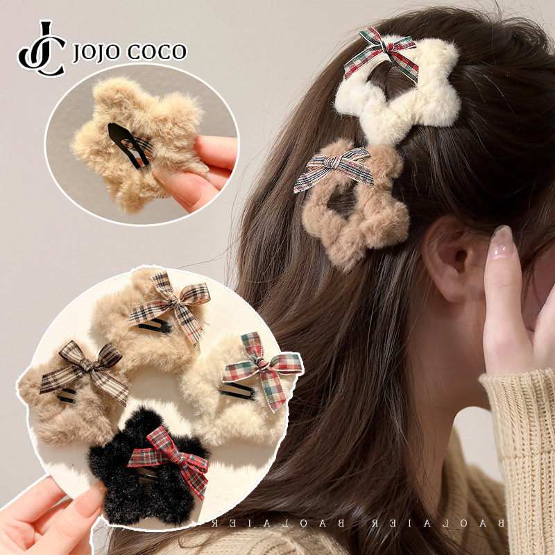 Jojo COCO Bow Plush Star กิ๊บติดผมสไตล์เกาหลีสไตล์หวานและอ่อนโยนเครื่องประดับผมผู้หญิง