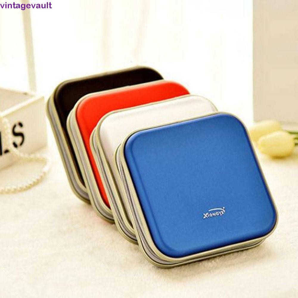 Vintagevault กล่องเก็บซีดีดีวีดีสองด้าน,ผ้าไม่ทอ 40 ความจุถุงเก็บซีดี, สี่เหลี่ยมแบบพกพาพร้อมซิปแผ่นออแกไนเซอร์รถ