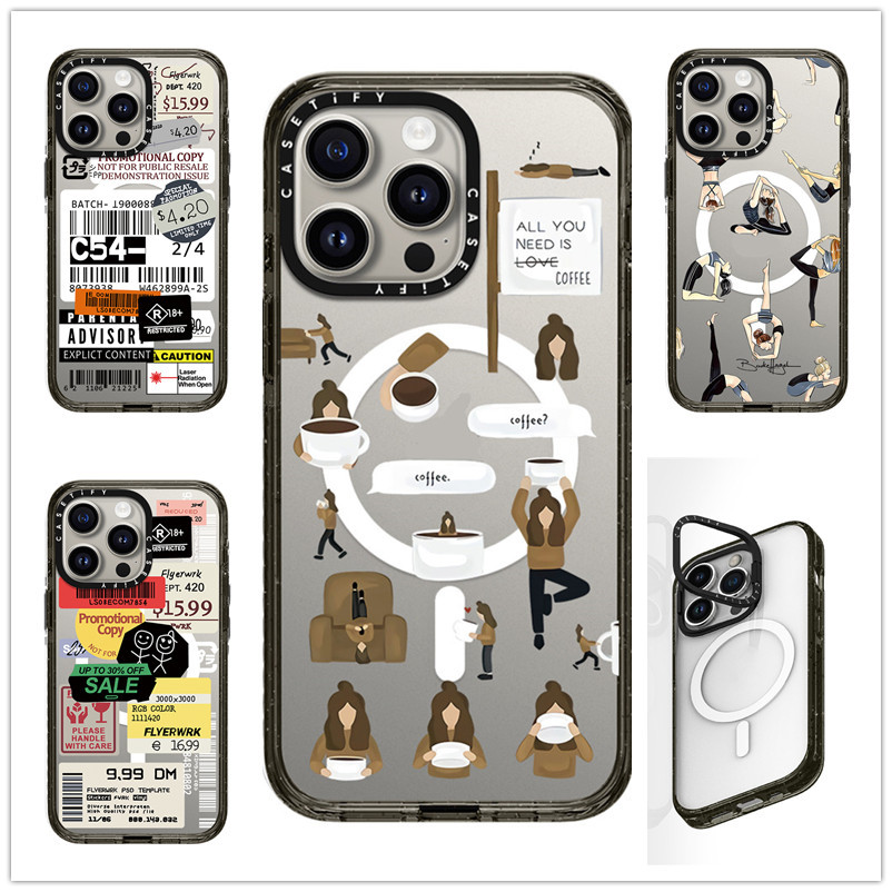 CASETIFY กรอบเลนส์ ยืนเคสโทรศัพท์แม่เหล็ก กรณี กาแฟสาวแรกสร้างสรรค์ฉลากเข้ากันได้ ไอโฟน 14 15 16 มือโปร สูงสุด หนา 2.5 ปลอกอะคริลิกันกระแทกฝาครอบป