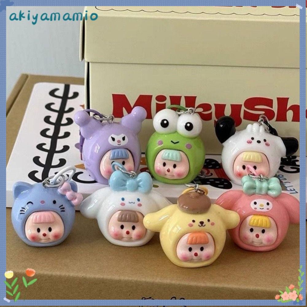 Akiyamio พวงกุญแจ Sanrio, พวงกุญแจกระเป๋านักเรียนการ์ตูน Kuromi Hello Kitty, แขวนตกแต่งของขวัญ Baby Face กระเป๋าเป้สะพายหลังจี้