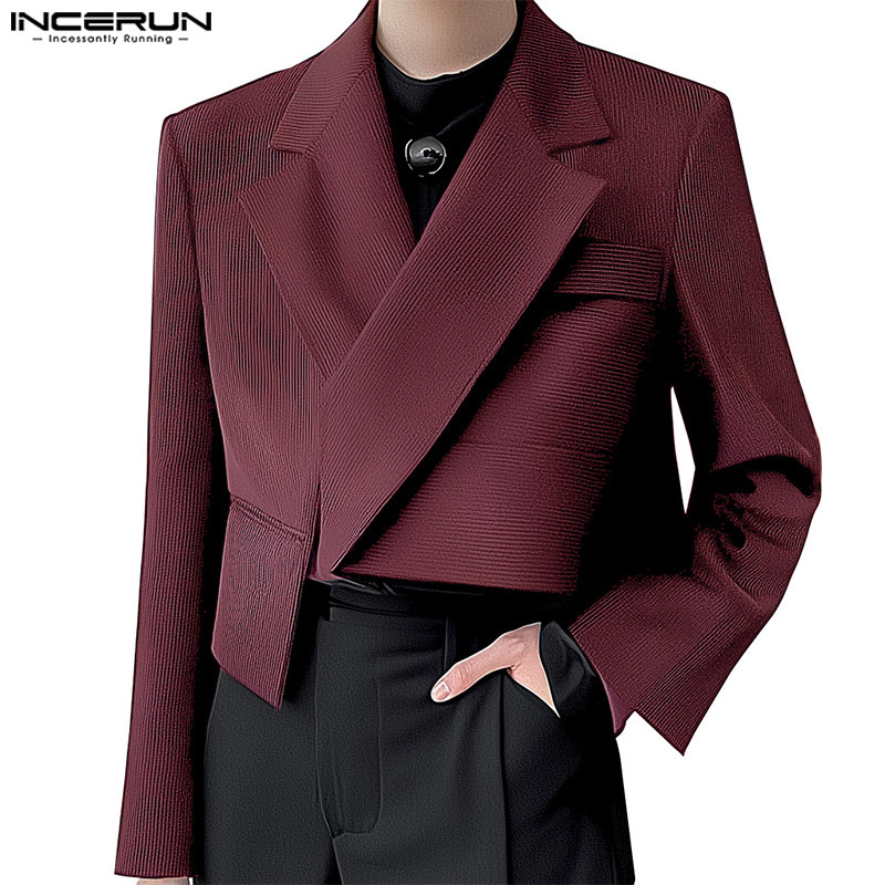 Incerun ผู้ชายเกาหลีลําลองไม่สม่ําเสมอ Hem แขนยาวสีทึบ Blazer Presale